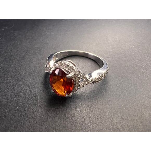 NEW Hessonite garnet and zircon ring in sterling silver size 7